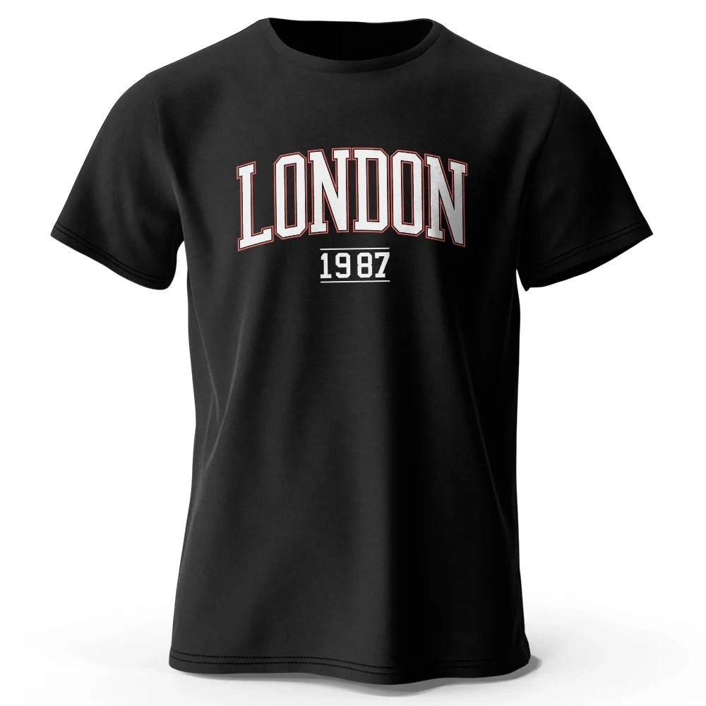 2024 New Summer Men's London 1987 Vintage T-shirt Sport Fashion 100% Cotton Print Oversized Tees For Men Women Sportswear Tops