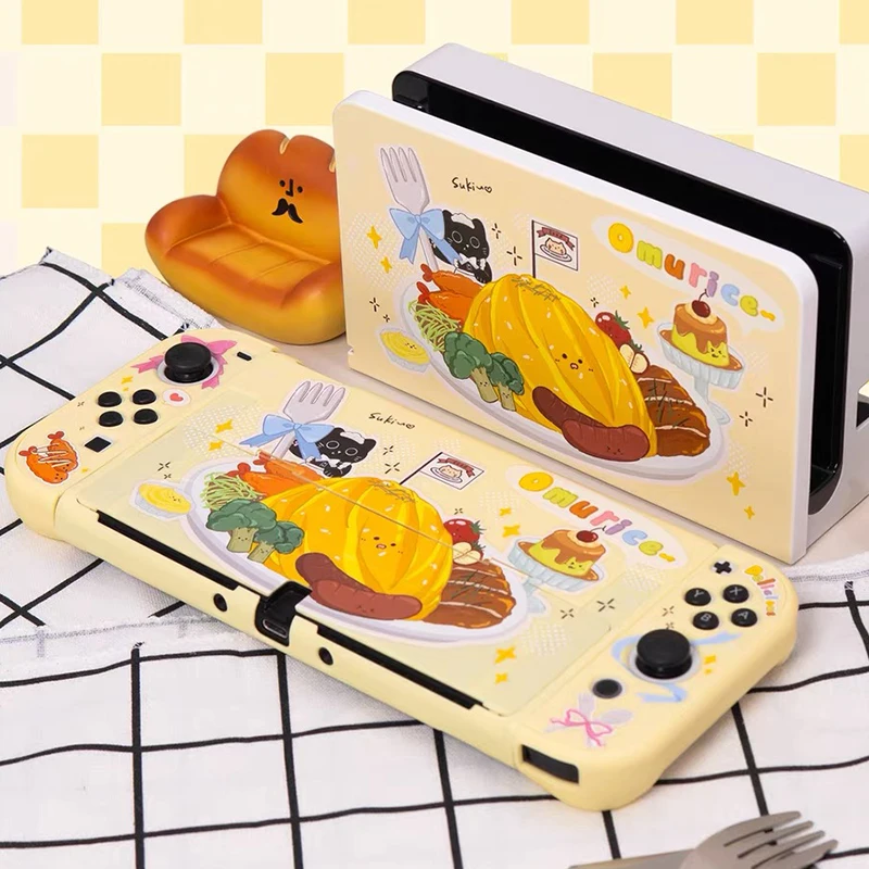 Cute Cartoon Egg Rice Case Compatible with Nintendo Switch OLED/Switch Protective Housing Shell Hard Cover TV Dock Decorate Case