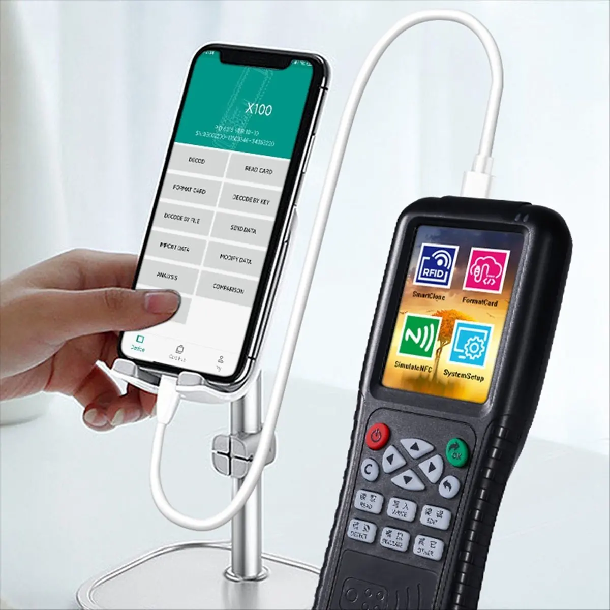 A64I  Card Reader Writer RFID Copier X100 USB Port Access Card Programmer Duplicator Copy Encrypted Keys 125KHz 13.56MHz