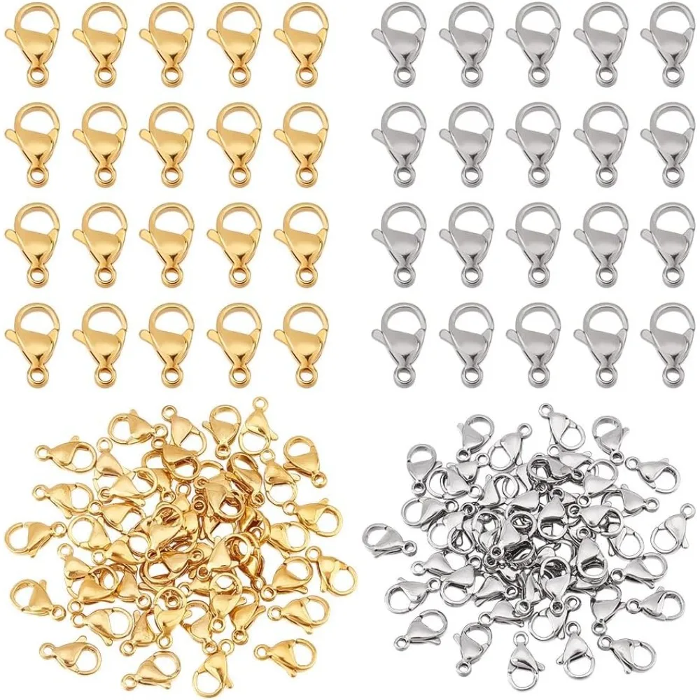 

100pcs 2 Colors Stainless Steel Lobster Claw Clasps Jewelry Lobster Clasp Necklace Clasps Fastener Hook Clasps Jewelry Link