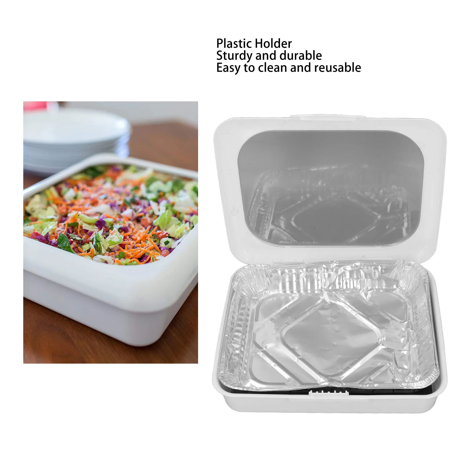 

ZK20 Foil Tray Holder Set Insulation Lightweight Portable Food Foil Dish Pan Carrier with Lid for Camping Picnic Party