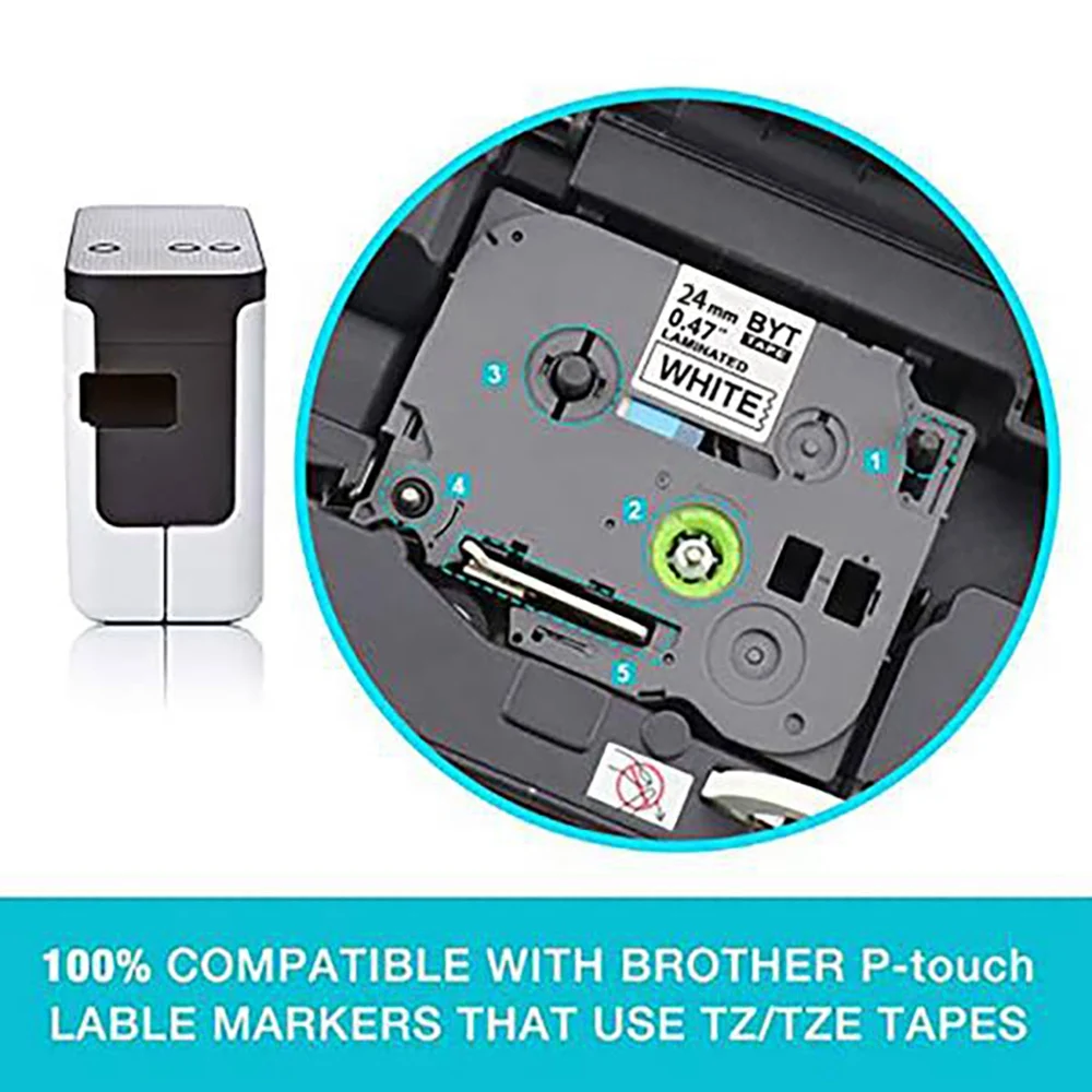 

ABIJ-5 Pcs 24Mm TZC Label Ribbon For Brother Label Printer PT-E500W PT-P750W PT-H500 PT-P900 PT-3600 Thermal Printing Paper