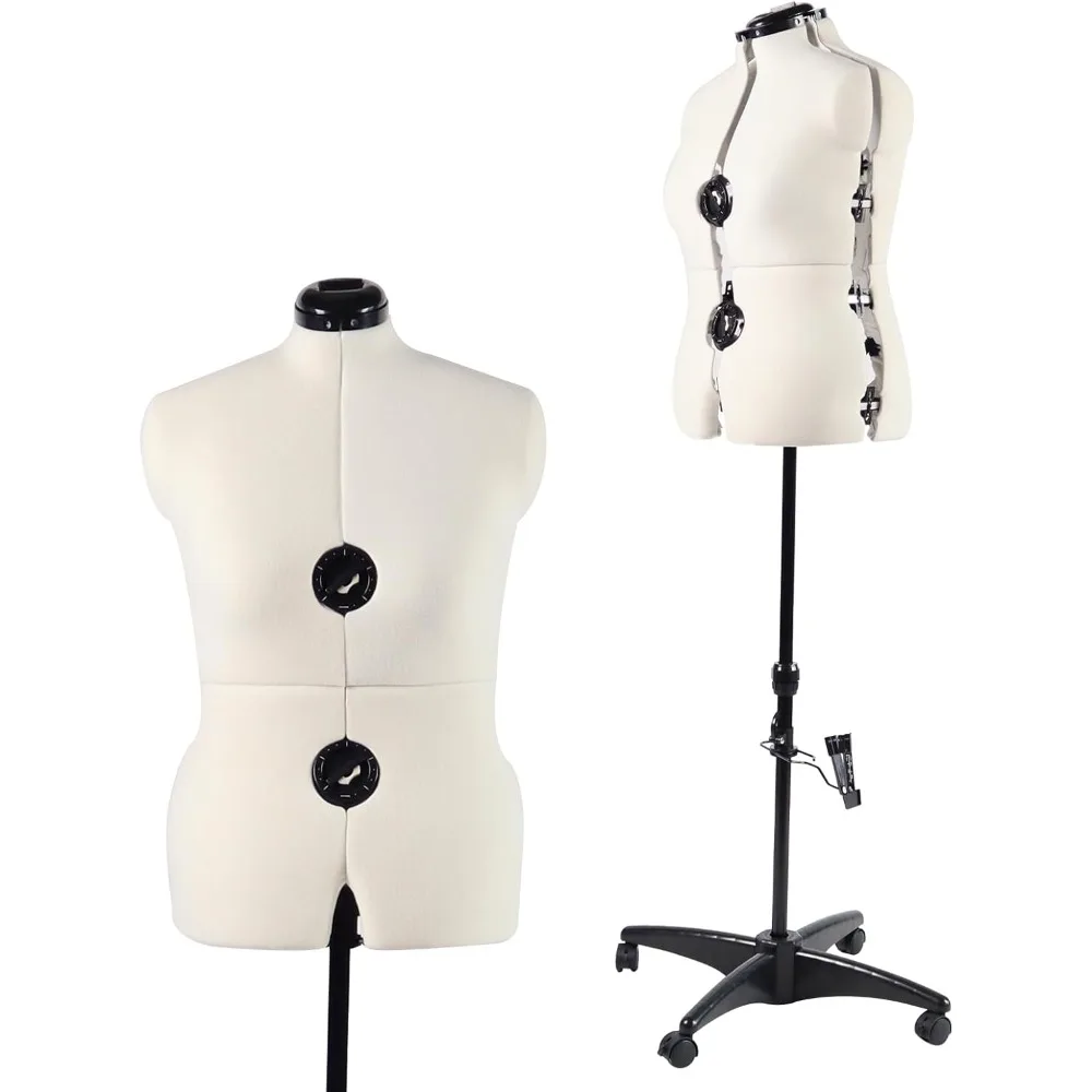 Adjustable Female Dress Form (Sizes 12 - 18), Pinnable, 13 Dials, Detachable Casters, 42.5