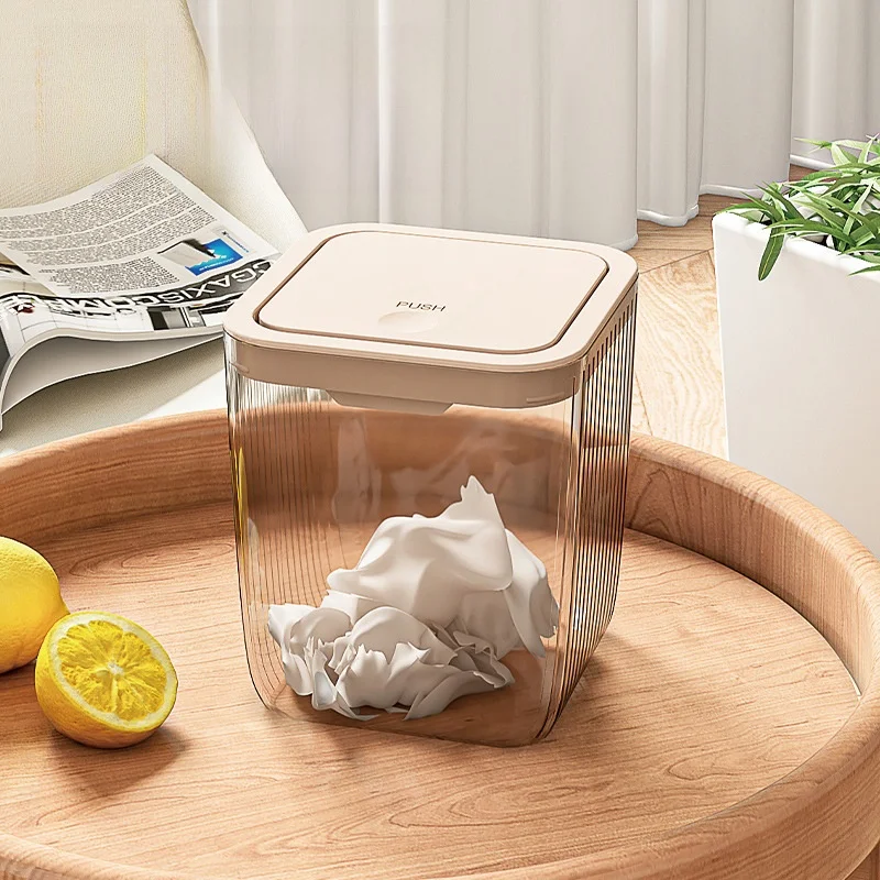 

New Desktop Trash Can Luxury Nordic Style Kitchen Press Lid Flip Cover Office Home Living Room Transparent Magic Garbage Bin