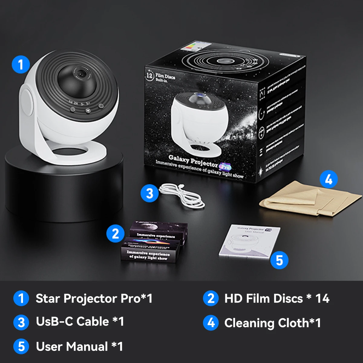 14 in 1 Galaxy Projector USB Powered LED Night Light 4K HD Film Dynamic Atmosphere Lamp for Planetarium Bedroom Children Gifts - view 6