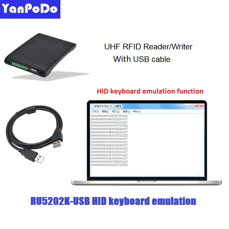Yanpodo uhf 1m middle range rfid reader writer with usb interface provide sdk demo source code for encoding EPC logistics manage