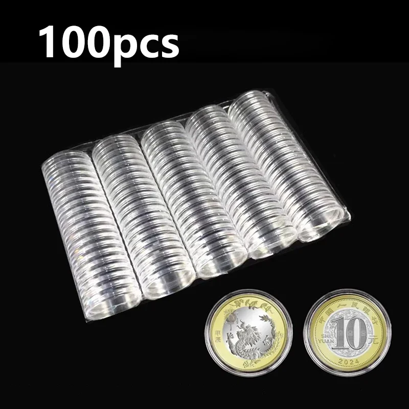 100pcs Warehouse Bundle 16-46mm Transparent Plastic Coin Holder display Capsules Collection Cases Round Ring Protection Boxs