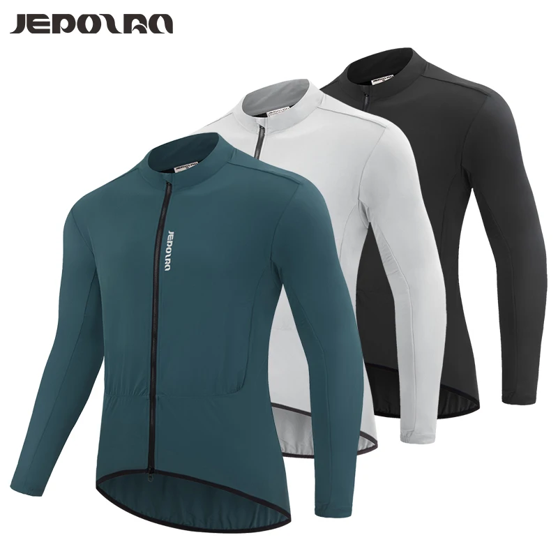 

JEPOZRA Men's Long Sleeve Cycling Jacket Lightweight MTB Windbreaker 3 Pocket Bicycle Coat for Road Bike Riding