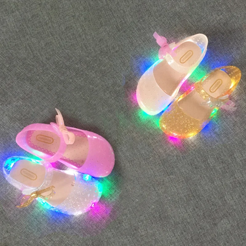 New LED light flashing bow buttress cool slippers fish head mouth head jelly girl fragrant princess sandals