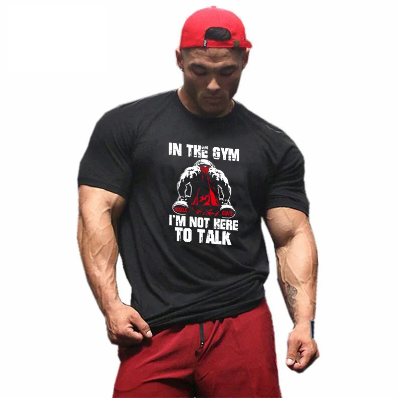 Gym Bodybuilding Fitness Muscle Clothing Summer Short-Sleeved Breathable Cotton T-shirts Mens Slim Fit Rounded Hem Sport Shirts