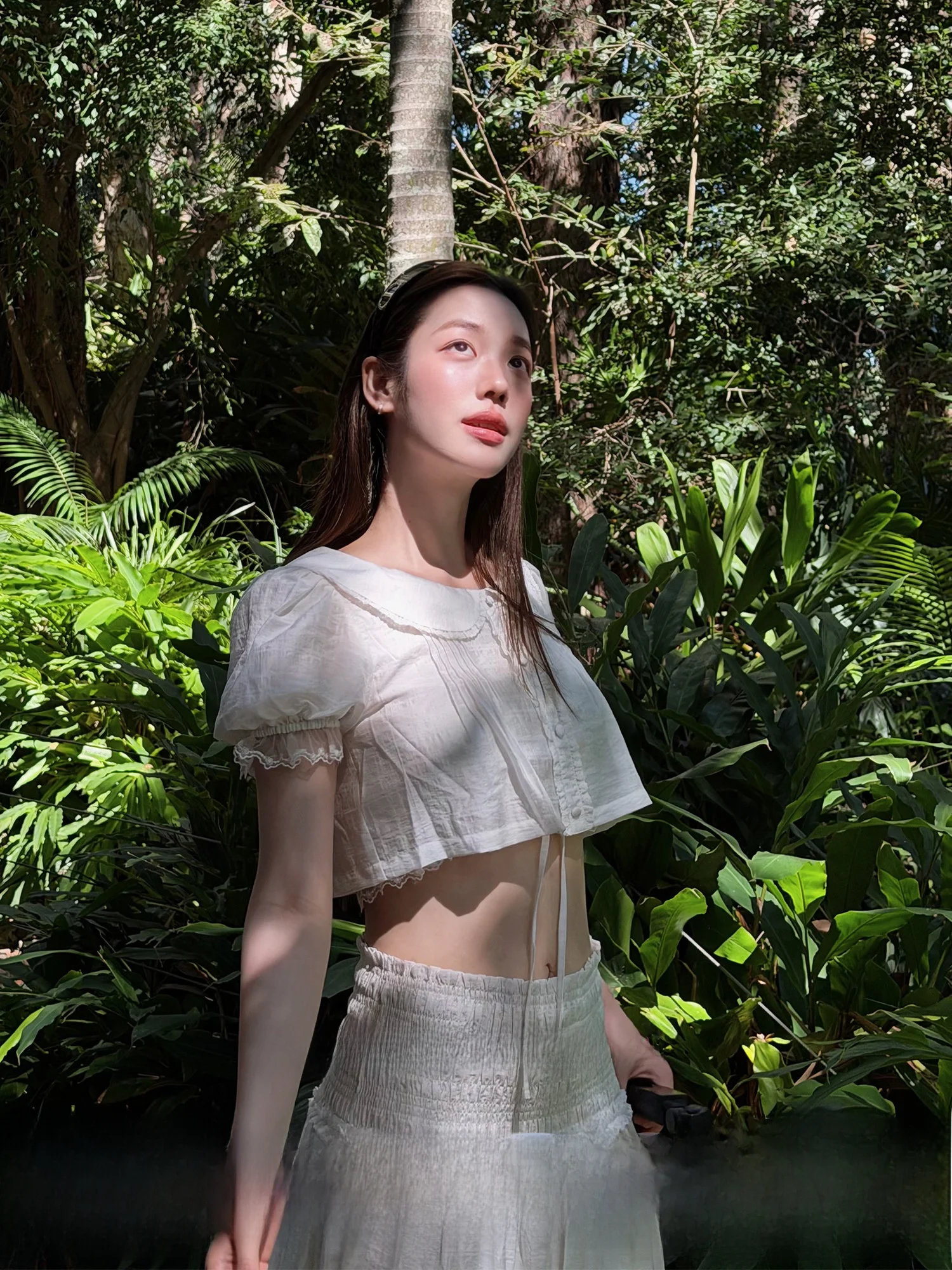 

LaluneDuCiel Spicy Girl Lace ort irt Dstring Doll Collar Women's Faion Age-Defng Bubble Sve Casual Blouse