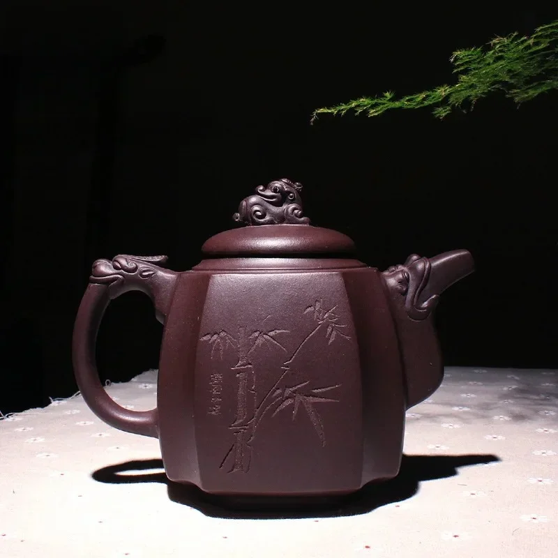 Original Mine Handmade Purple Sand Pot Longrui Engraved Large Size Teapot 510ml Large Capacity Tea Set