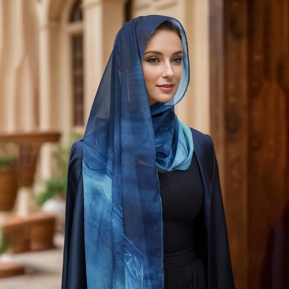 

Fashion Elegant Satin Scarf Breathable Ethnic Tie-dyed Scarf Soft Polyester Long Scarf Daily