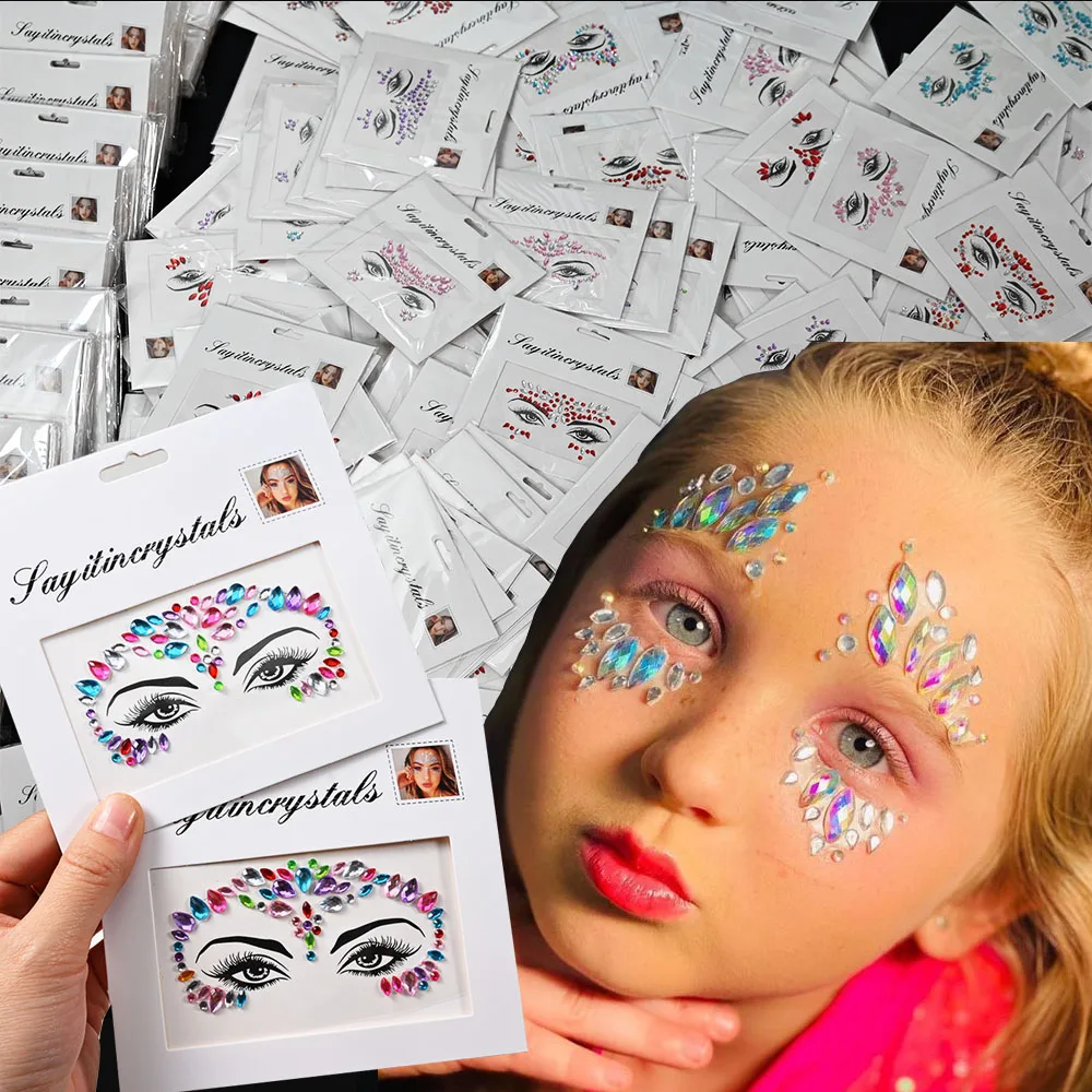 

24 Types Colorful Children's Makeup Face Diamond Stickers Self-adhesive Glitter 3D Girls Eye Decoration Decals Party Tattoo Gems