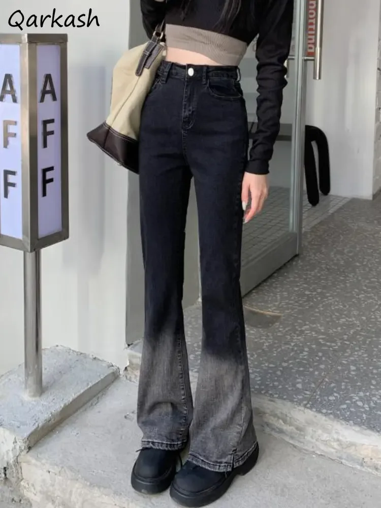 

S-5XL Jeans Women Gradient Flare Trousers Vintage Streetwear High Waist Chic Hotsweet Casual Trendy Korean Style All-match Teens