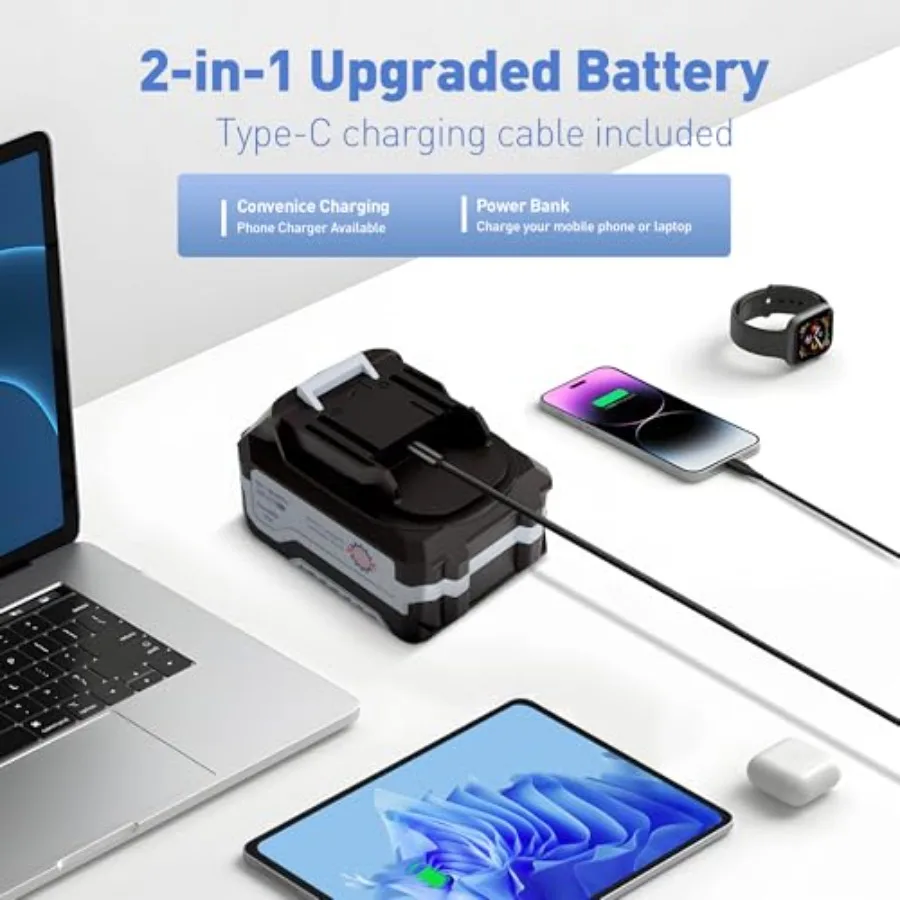 منفاخ أوراق كهربائي لاسلكي 20 فولت مع بطاريات مزدوجة 4.0 أمبير في الساعة وشاحن سريع خفيف الوزن متعدد الوظائف أداة خارجية للفناء C