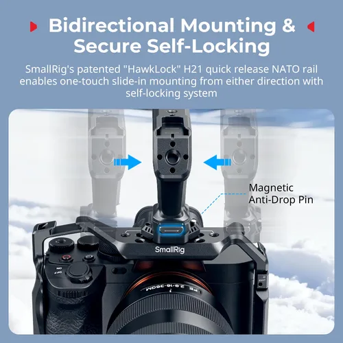 Imagen 2 del producto SmallRig HawkLock H21 Manija superior de liberación rápida Carga de riel NATO de liberación rápida 15 kg para sony para jaulas de cámara Canon 5632