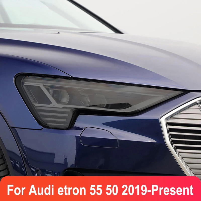 2 Pcs Car Headlight Protective Film Smoked Black Tint Wrap Vinyl Transparent TPU Sticker For Audi etron 55 50 2019-Present