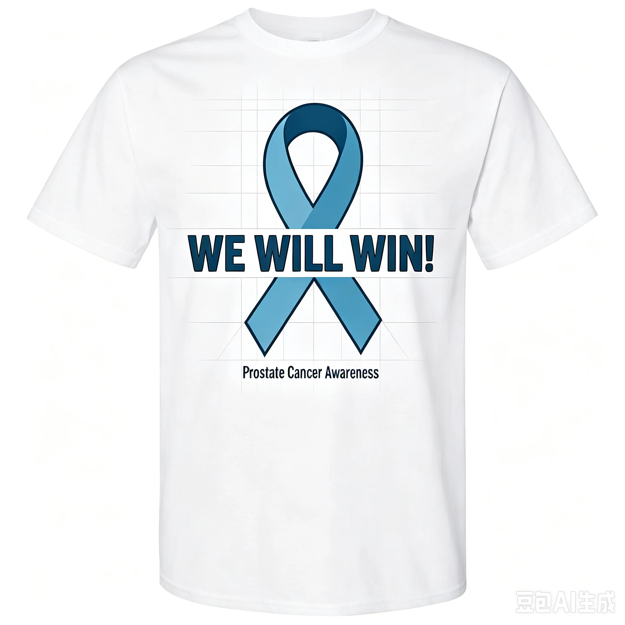 Men Prostate Cancer Awareness Graphic T‑Shirt Blue Ribbon We Will Win Print Crew Neck Short Sleeve Tee