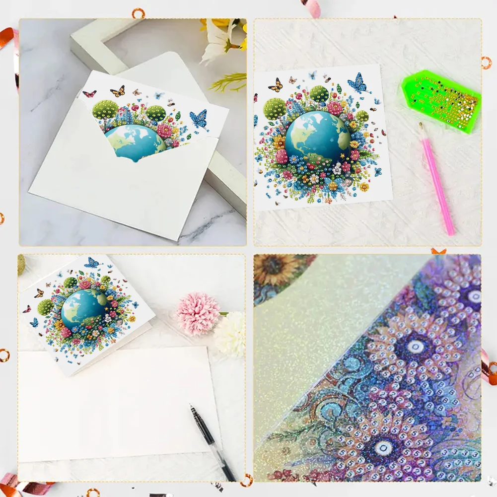 6 قطعة بطاقة هدية اللوحة الماسية DIY 5D حجر الراين الفنون تحيات عيد ميلاد بطاقة اليدوية الماس اللوحة تحية شكرا لك بطاقة #6