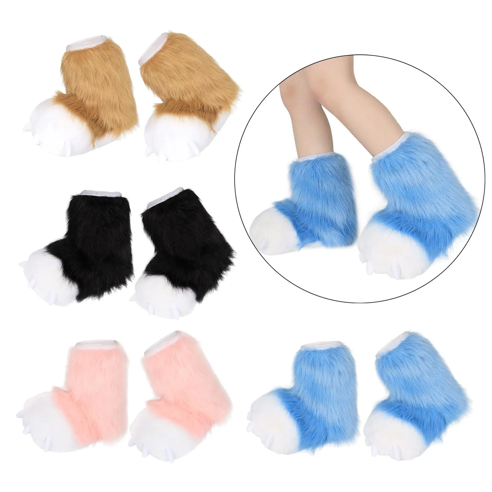 Soft Plush Paw Slippers Animal Claw Shoes Cute Simulation Furry Foot Toy for Cosplay Party Dance Costume Accessories Women Men