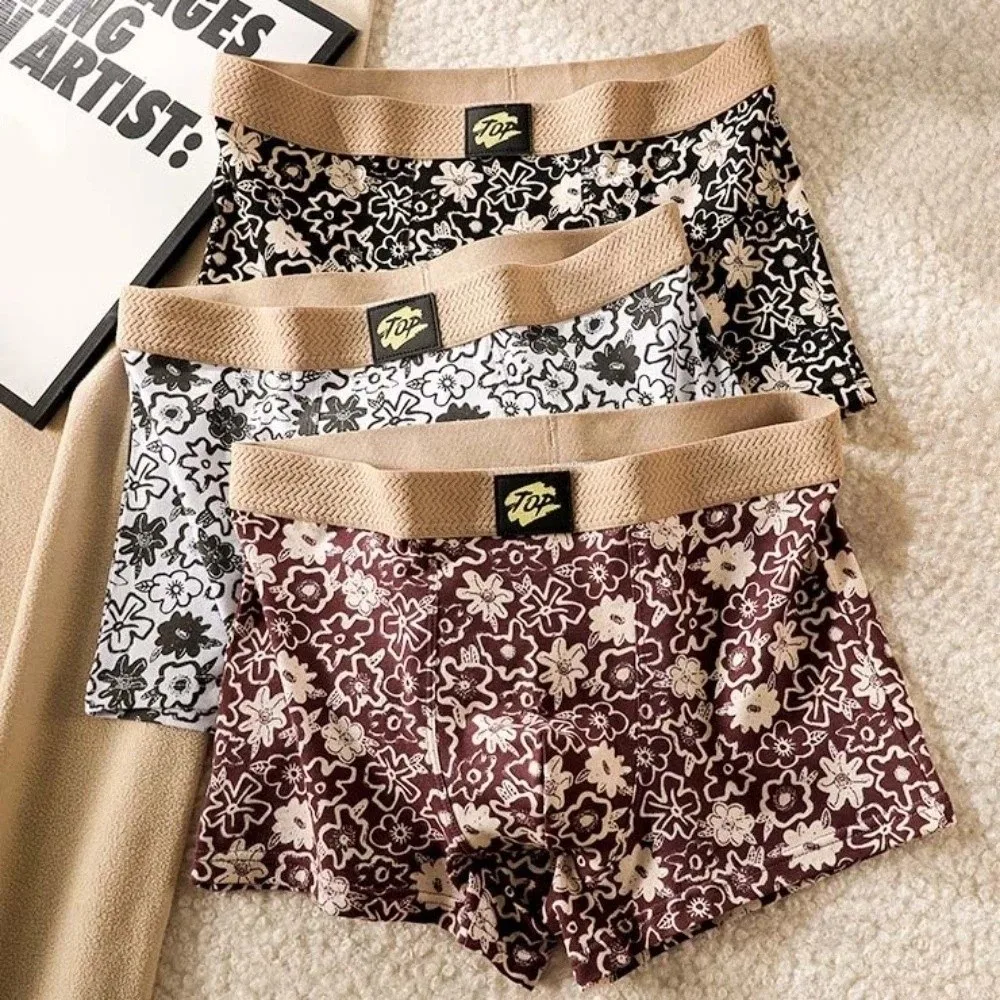 

Plus Size Vintage Man Boxer Briefs Mid Waist Seamless Printed Panties Boxers Vintage Floral Print Underpants Underwear for Men