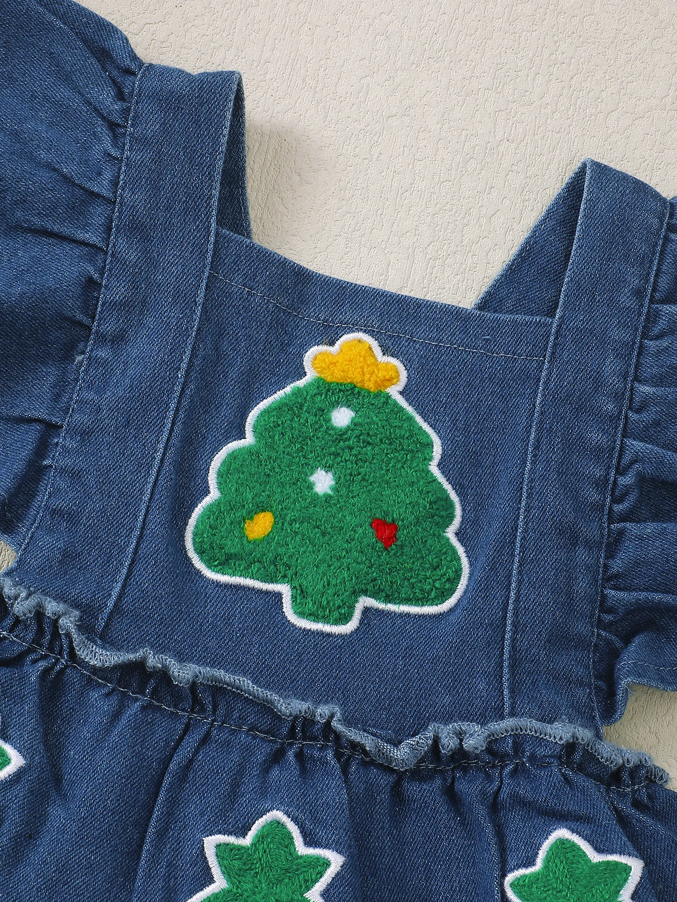 Baby Girl Christmas Tree Embroidered Towel Hemmed Lace Bib Dress Infant Clothing Holiday Outfit Girls Dress
