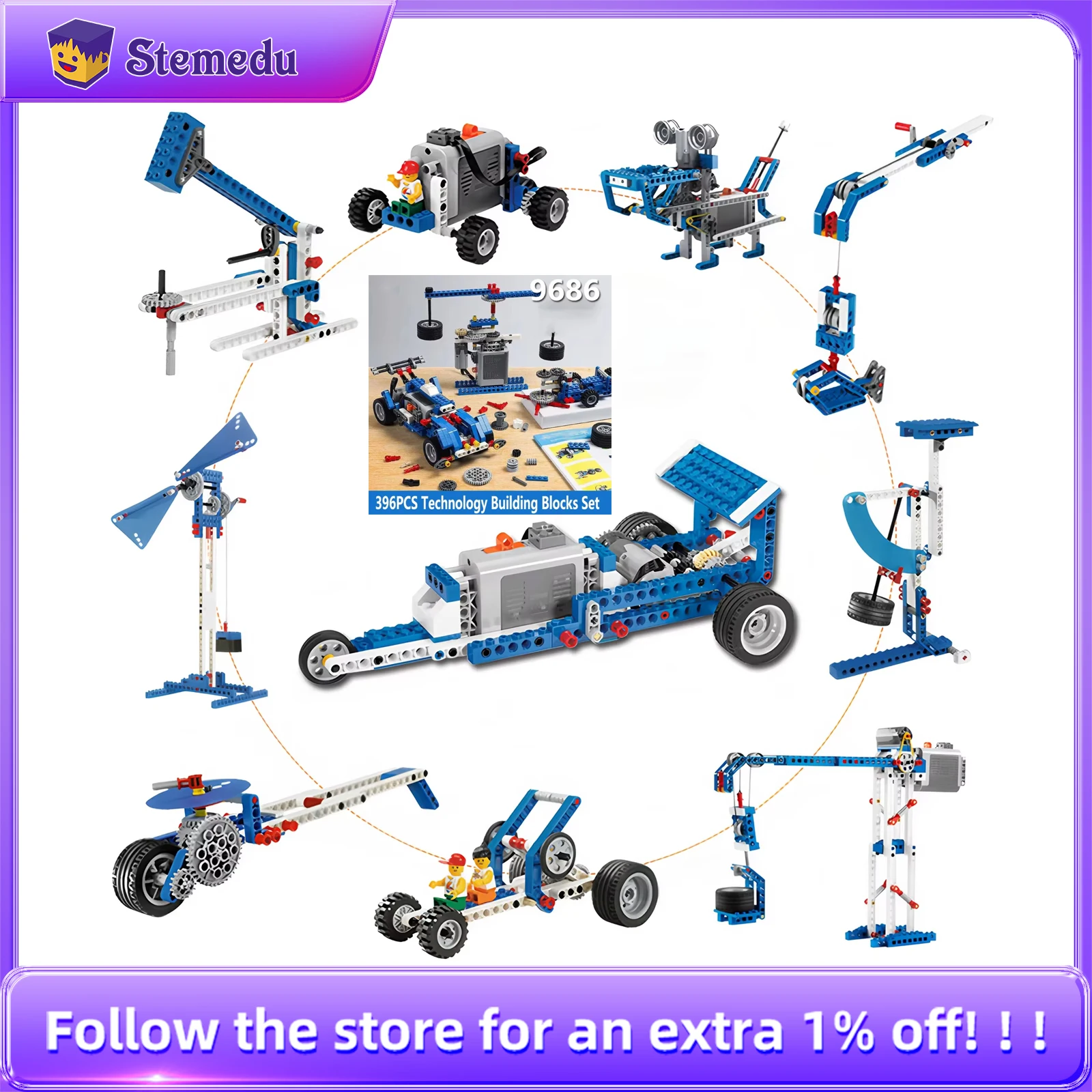 396PCS Technical MOC Building Blocks Kit with Power Functions STEM Educational Toy for 9686 Model