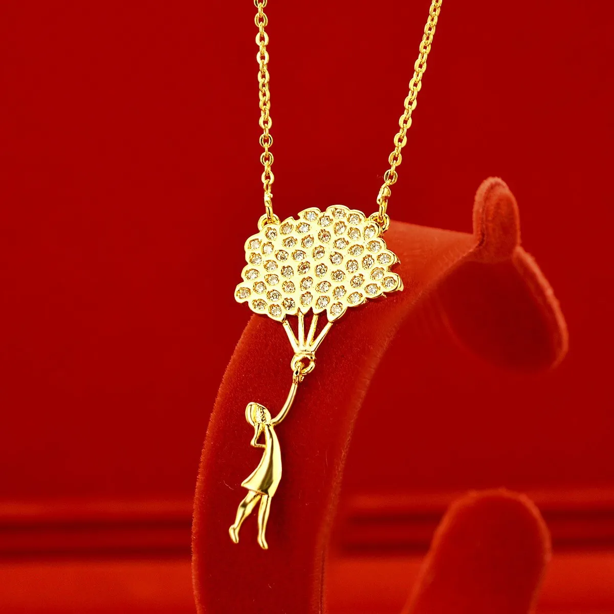 

Noble AU999 gold necklace womens balloon pendant goddess party 24K pure gold clavicle chain real gold jewelry necklace