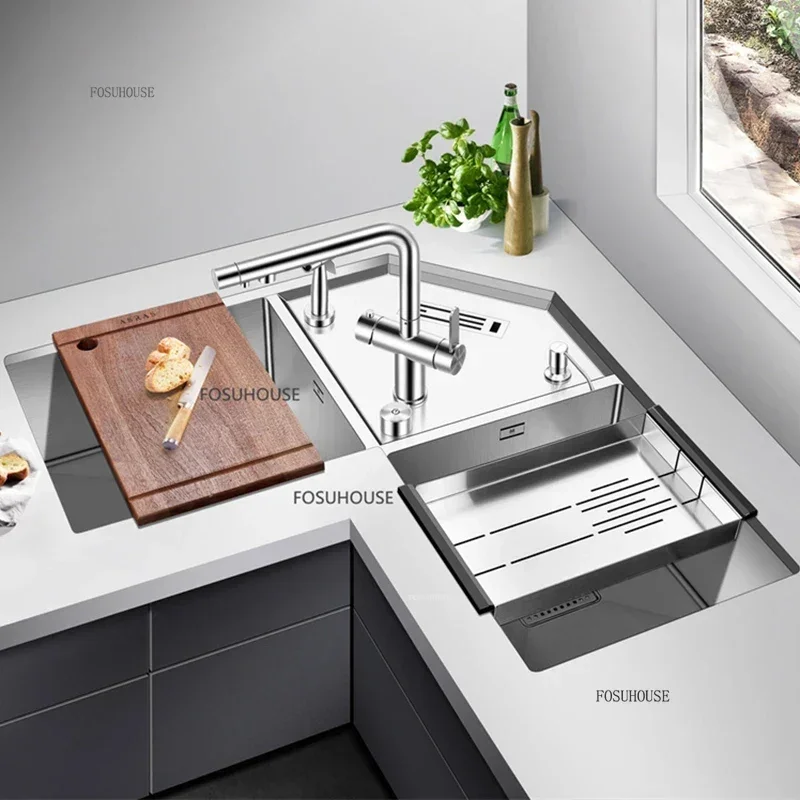 304 حوض الفولاذ المقاوم للصدأ تركيبات المطبخ الذواقة بالوعة المطبخ الزاوية متعددة الوظائف التصميم الإبداعي اكسسوارات المطبخ