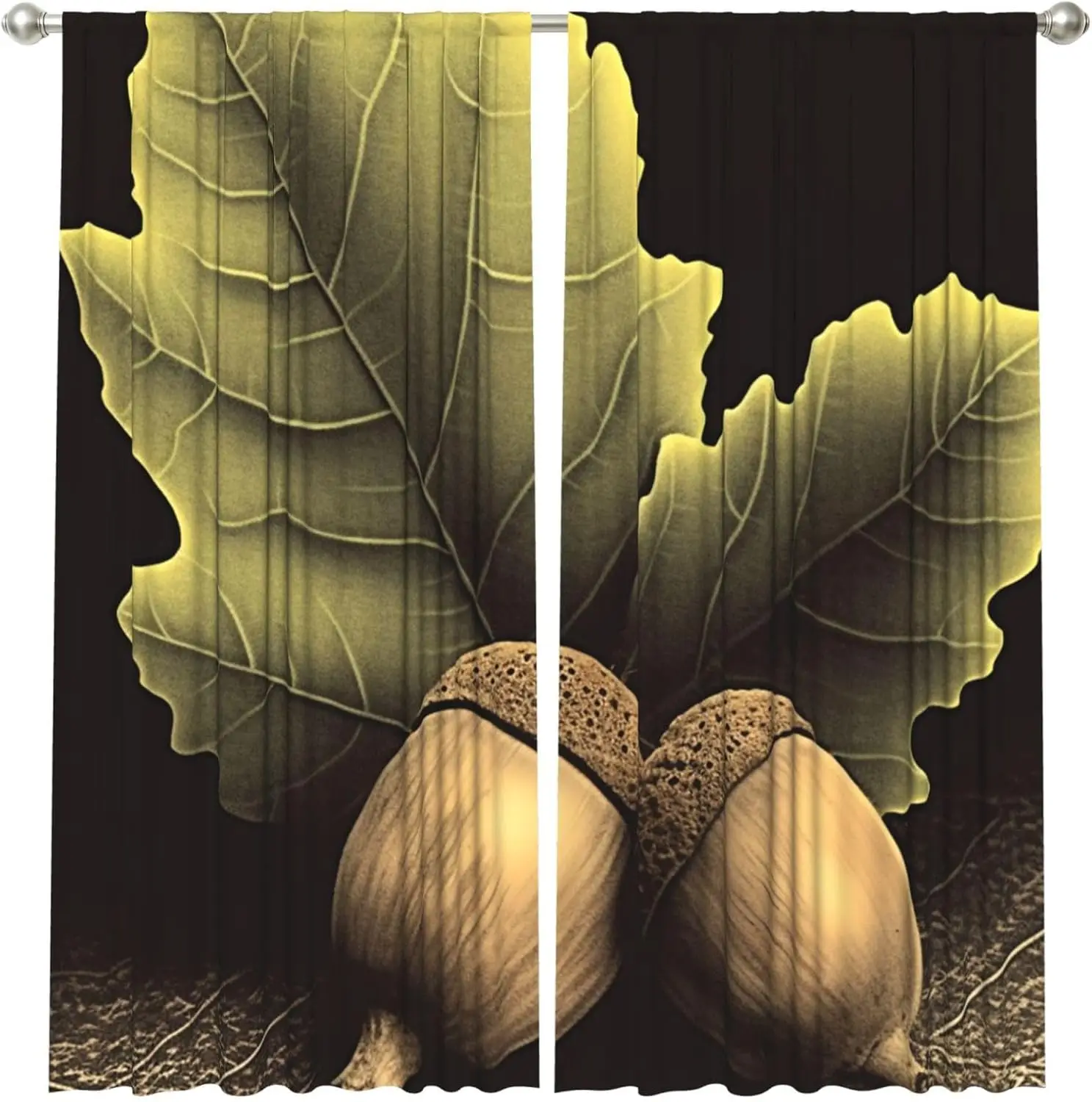 Luxury Autumn Fall Leaves Acorn Nature Scene Window Curtain Decoration Panels for Home Decor Room Backdrop Wallpaper Style