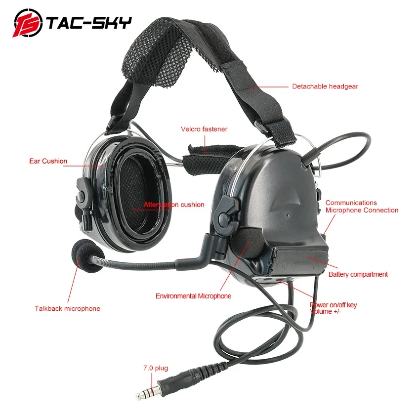 TAC-SKY Tactical Walkie Talkie Headphones New COMTA II Headset Noise Reduction Hearing Protection Shooting Headset Hunt Earmuffs