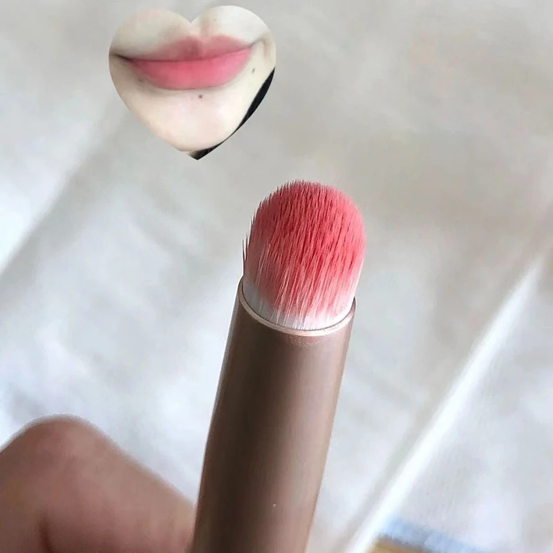 Mini pincel de labios profesional con tapa, portátil, cabeza redonda, lápiz labial, tinte mareado, difuminado, corrector de labios, detalle, pincel de maquillaje