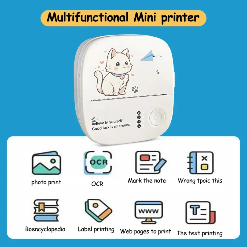 Portable Mini Printer Wireless Bluetooth Inkless Sticker Maker Printer Mini Bluetooth Sticker Maker Support Smartphones PC
