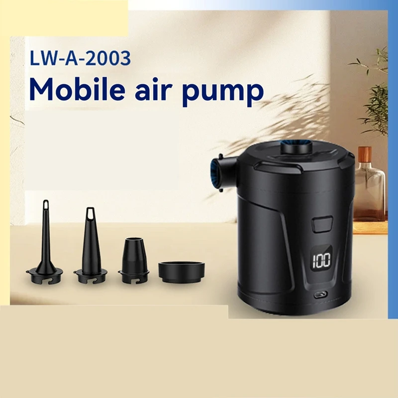 Bomba de aire eléctrica con carga USB, Mini inflador de 5200Mah, 4300Pa, 3 boquillas para cojines inflables, camas de aire