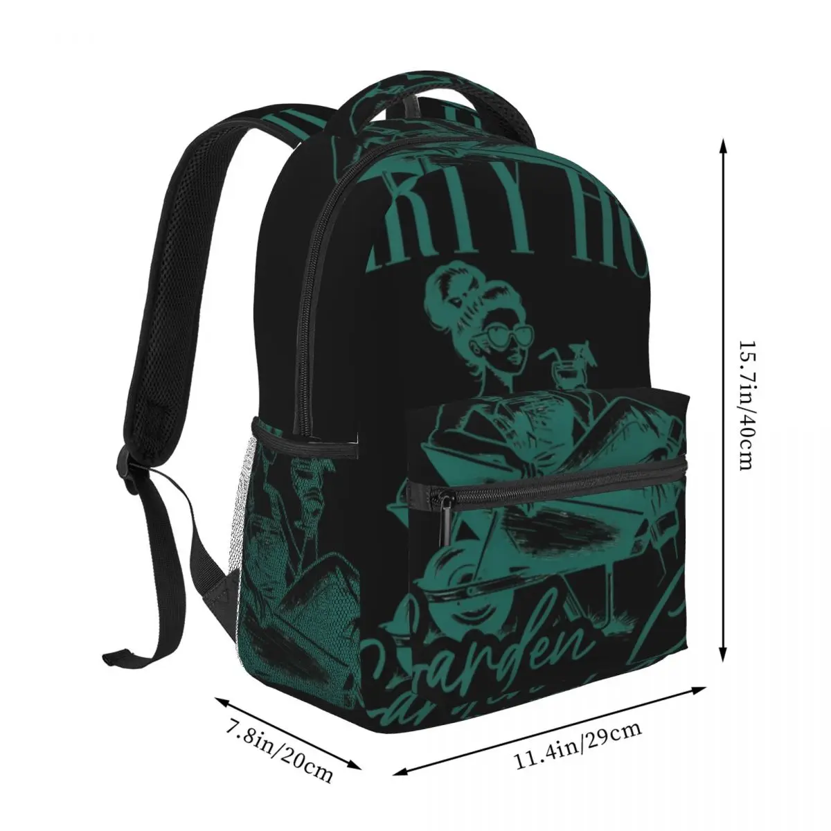 Boho Vintage School Backpack Center Garden Woman Wheelbarrow Retro Garden Club Green White Lightweight Backpack for Spring Boys