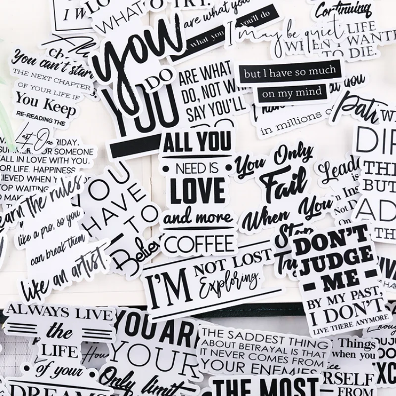 55pcs Cute Stickers Hand Account English Magazine Short Sentence Letter Material Decorative Set Stationery Planner