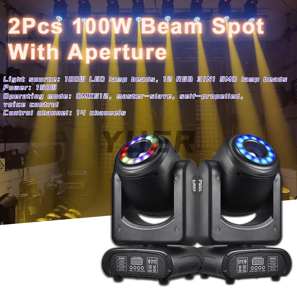 2Pcs/lot New 100W LED Beam Spot Moving Head Light With Aperture Prism Stage Effect Lamp DMX DJ Disco Party Christmas Lighting