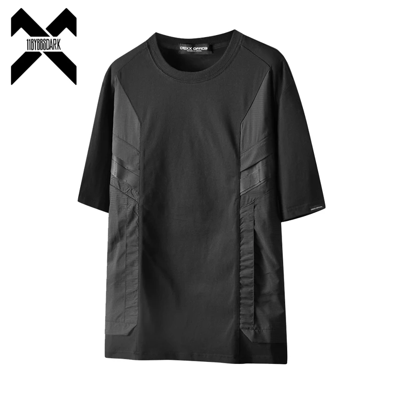 2023 Summer Tactical T-Shirt Mens Techwear Patchwork Functional T Shirt Streetwear Harajuku Tshirt Black Tees Tops