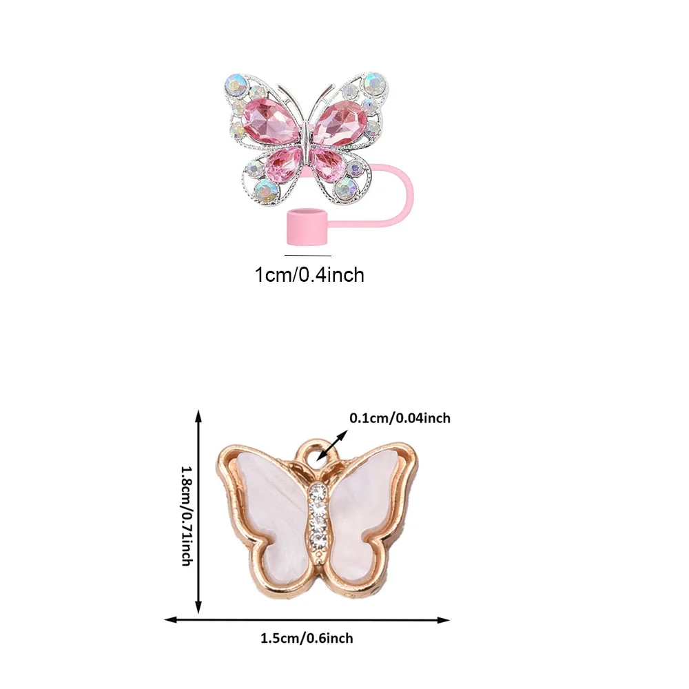 2pcs Tumbler Cup Accessories Set for Stanley 30oz 40oz Tumbler Cup Butterfly Straw Topper Cover and Chain Charm for Cup Decor
