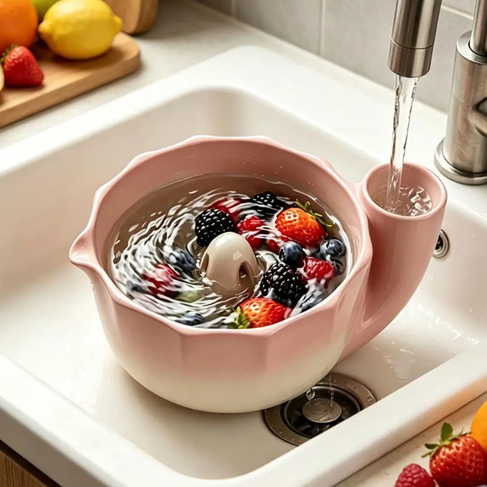 Ceramic Fruit Bowl for Kitchen Vegetable Washing Basin Ceramic Berry Washing Bowl with Drainage Holes Capacity for Strawberries