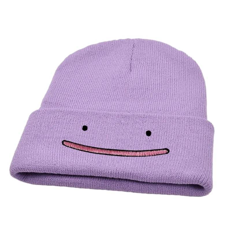 Anime Cartoon Ditto Knit Hat Pokémon Yarn Cap Embroidered Crewneck Hat Hip-Hop Hat
