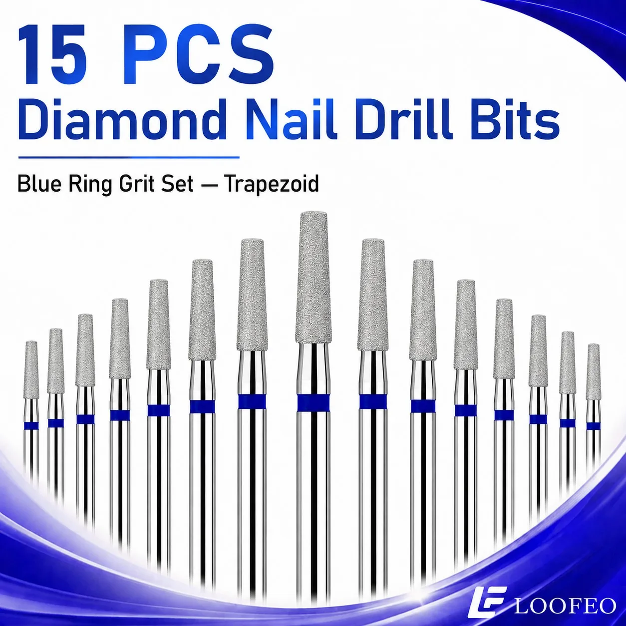 15Pcs Trapezoid Shape Diamond Nail Drill Bit Sets for Shaping Polishing Cuticle Cleaning Nail Prep Manicure Milling Cutter Home