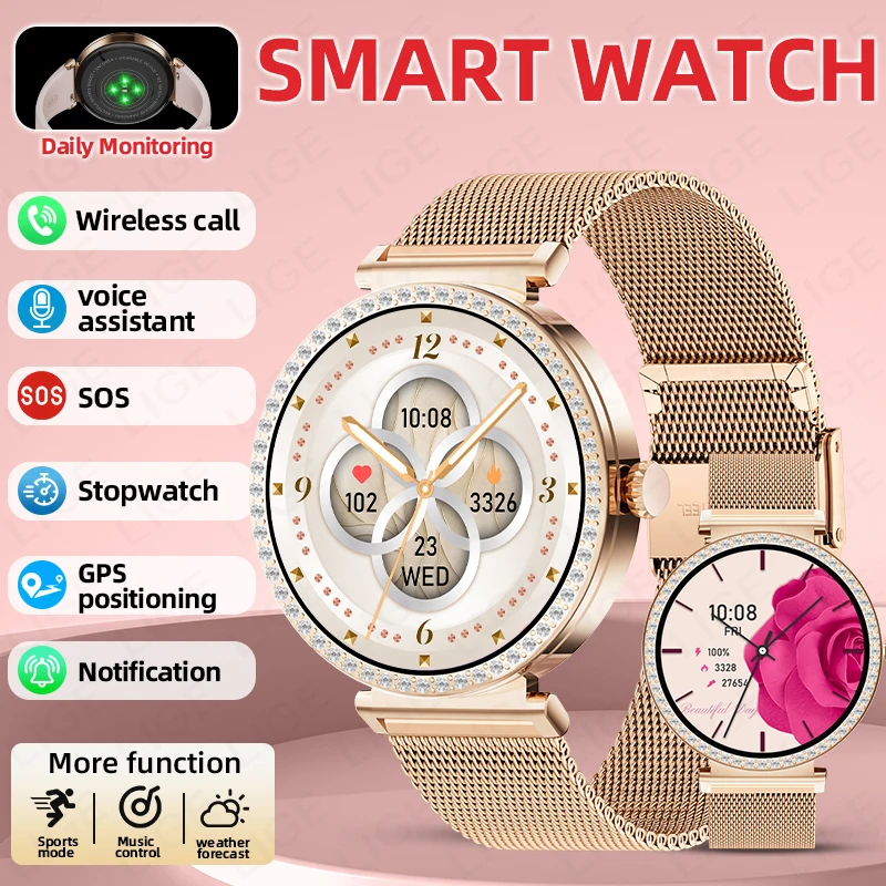 Lige gps ultra-fino relógio inteligente senhoras bluetooth chamada mostrador personalizado esportes freqüência cardíaca saúde rastreamento à prova dwaterproof água feminino smartwatch