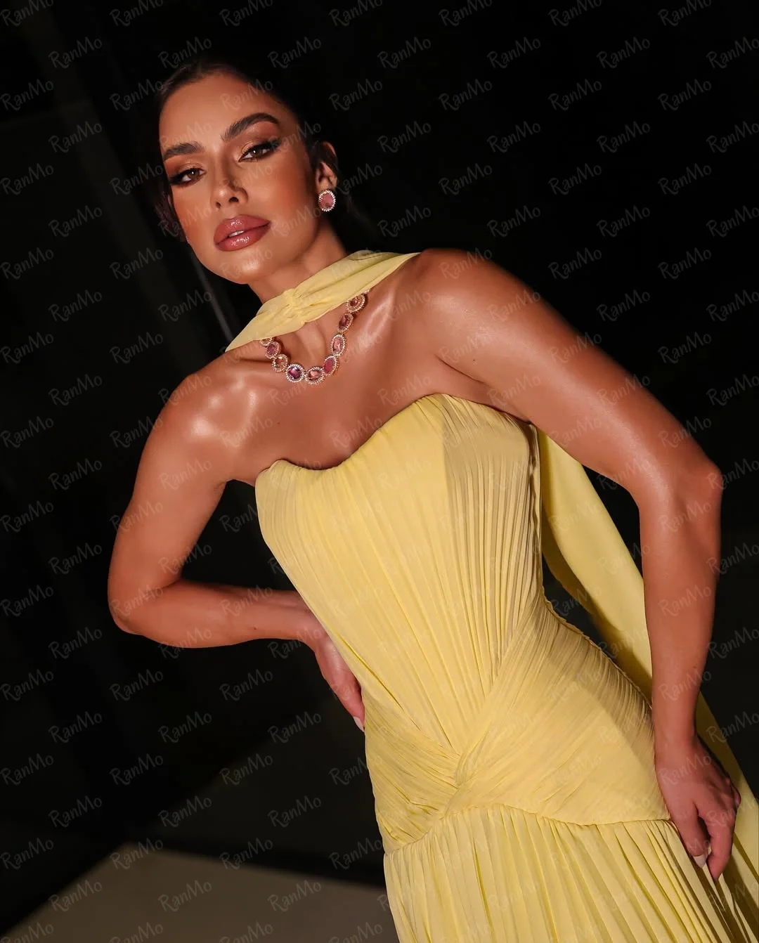 

Ranmo 2026 New Spring Soft Yellow Long Prom Dresses Hot Sale Pleated Chiffon Evening Dress Women Travel Holiday Party Dresses