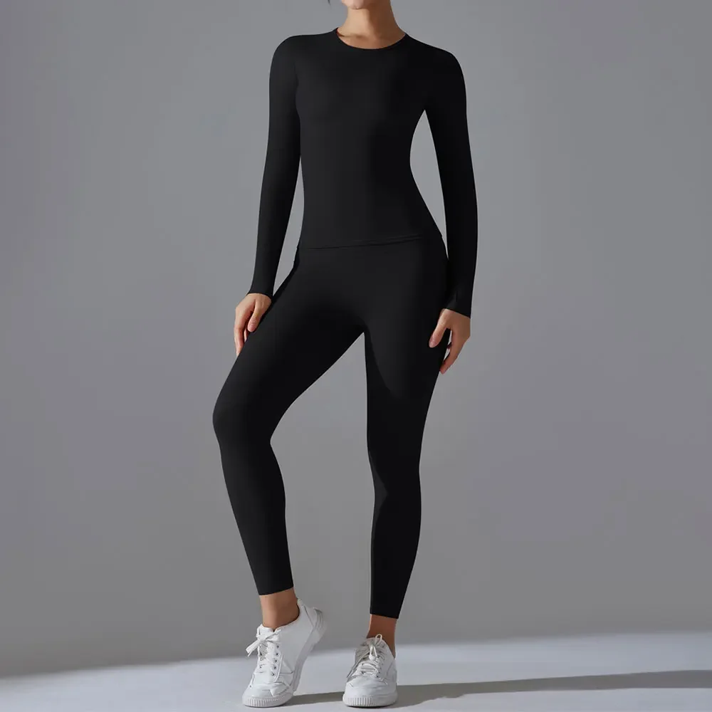 2 Pieces Yoga Set Women Clothes Workout Set Sportswear Gym Clothing Fitness Long Sleeve Crop Top High Waist Leggings Sports Suit