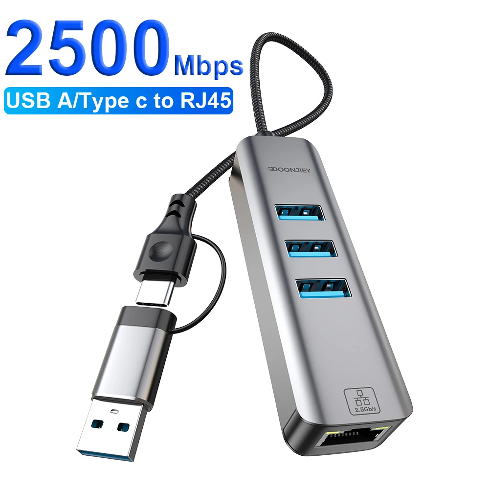 

2500Mbps Ethernet Lan Adapter USB Type C 2.5G Ethernet Adapter USB 3.0 Network Card to RJ45 Lan Hub For PC Laptop Network Card