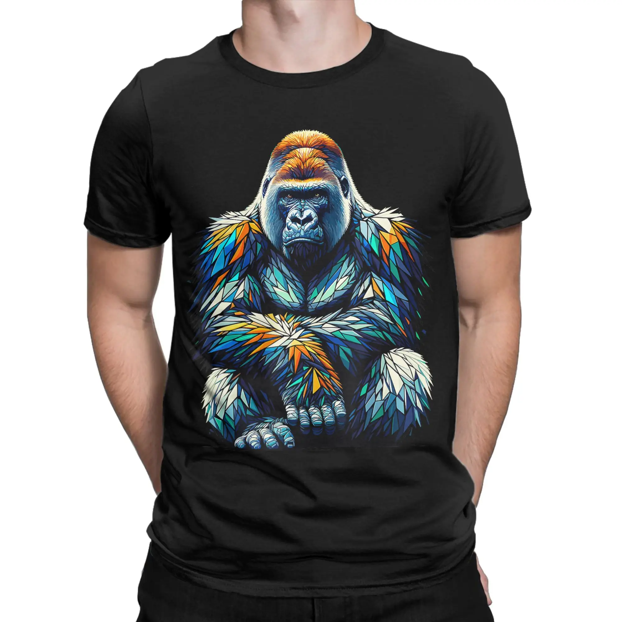 Polygon Art Silverback classicGraphic 100% Cotton T-Shirt Gorilla Tees Tops For Men
