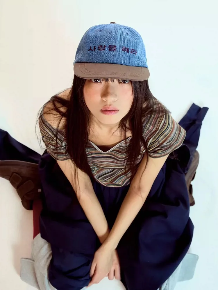 カジュアル刺繍入り韓国ロゴカラーブロック野球帽サンシェードハット綿素材ユニセックスユースファッショナブルなサンガードキャップ