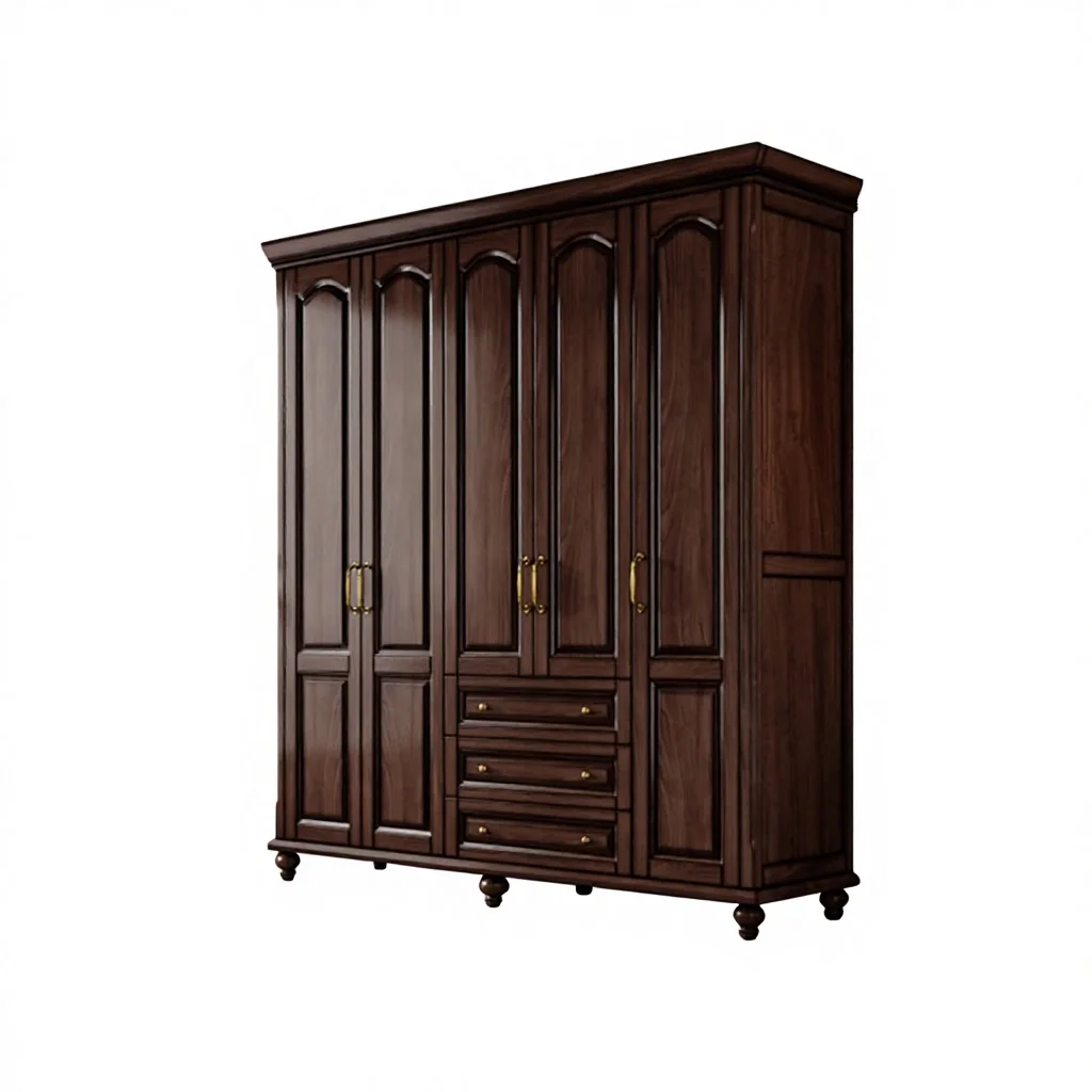 Simple European Wardrobe Bedroom Set Household Solid Wood Panel Wardrobe